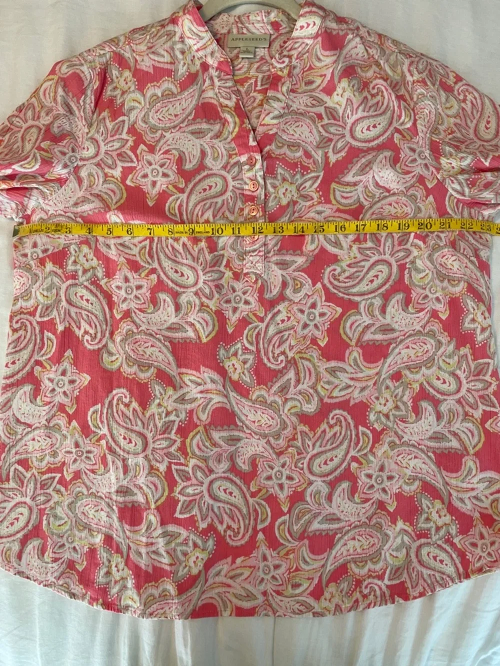 Appleseed's Coral Pink Paisley Button-Front Blouse - Picture 3 of 9